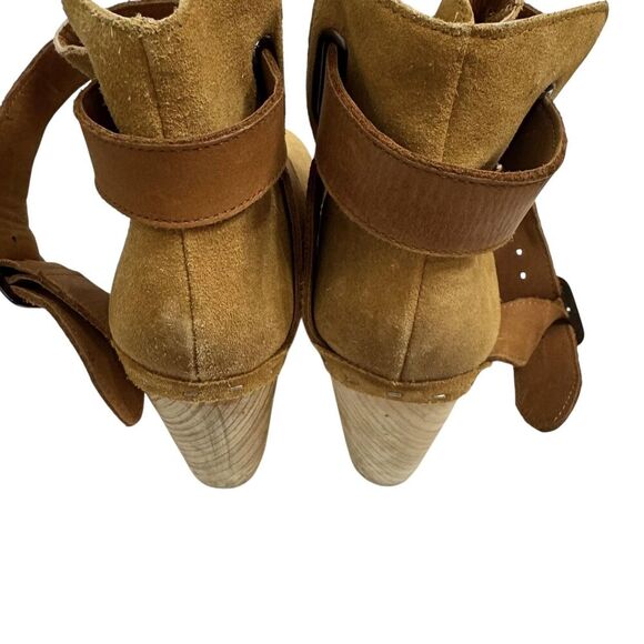 Free People Boots Womens Size 38 Tan Suede Clog Ankle Wrap Wooden Heel 500030907 - Picture 6 of 11